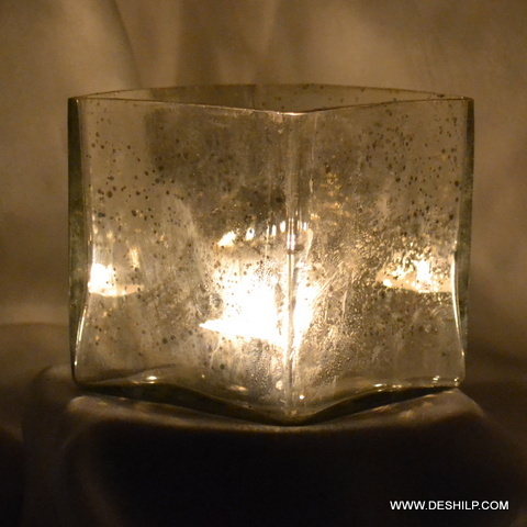 SILVER GLASS T LIGHT CANDLE HOLDER