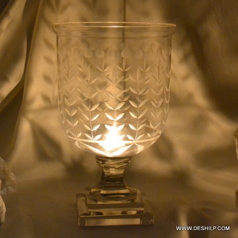 Glass Hurricane Candle Holder With Decor Finish