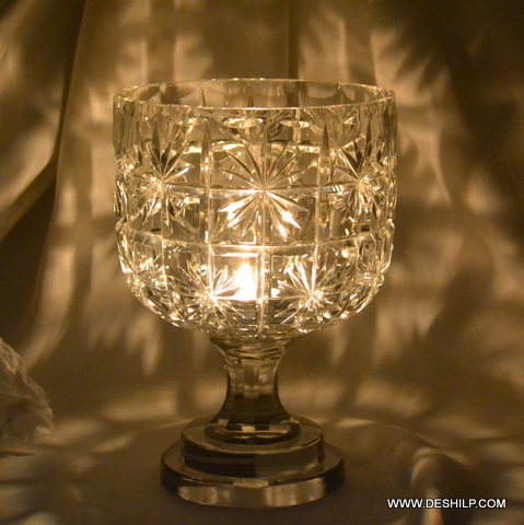 Crystal Cutting Glass Hurricane Candle for parties