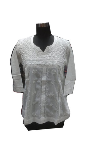 White Ladies Cotton Handmade Lucknowi Kurti
