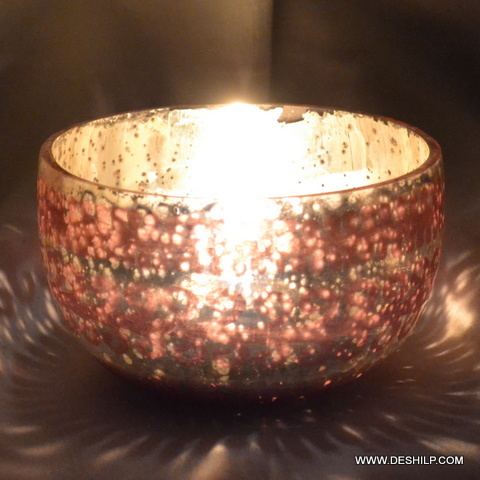Bowl Shaped Silver Glass T Light Candle Holder - Style: Antique Imitation