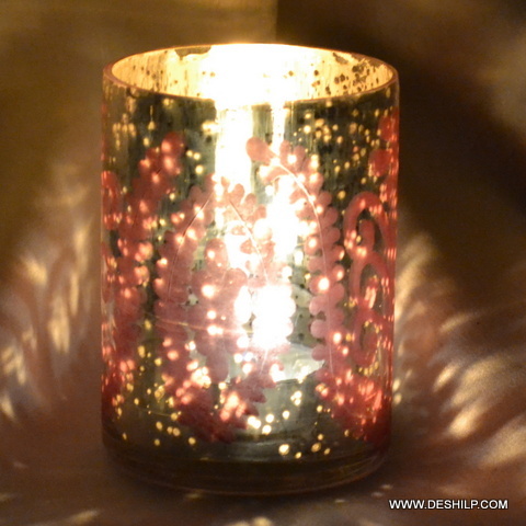 Printed Glass Silver Candle Votive