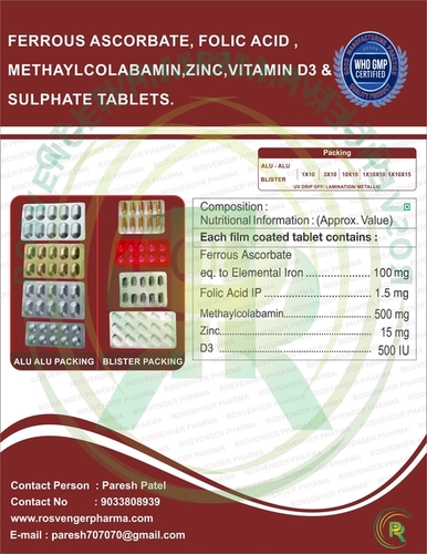 Ferrous Ascorbate, Methycobalamin , Zinc & D3 Tablets. - Drug Type: General Medicines