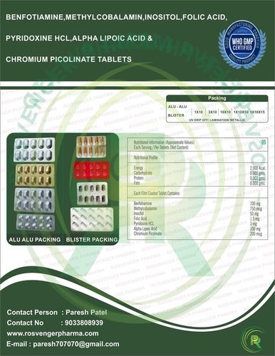 Benfotiamine ,Mecobalamin , Folic, Chromium & Alpha Lipoic Tablets.