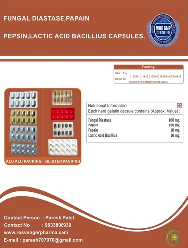 ENZYME CAPSULE WITH PEPSIN , PAPAIN & FUNGAL