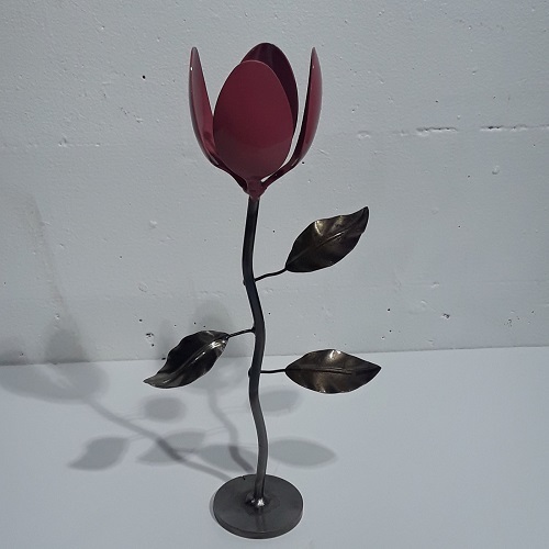 Red & Black Tulip Flower Welded Metal Art