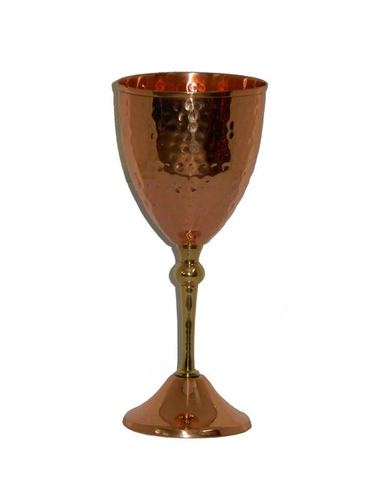 Pure Copper Hammered Wine Goblet - Large Size Modern Design with Brass Stem and Elegant Round Cone Shape
