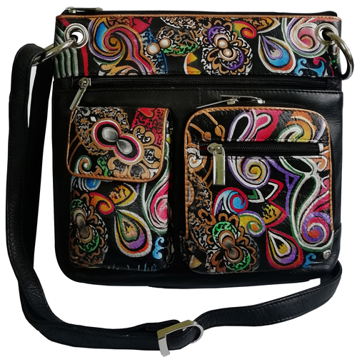 Multi Color Leather Hand Painted Shoulder Bag