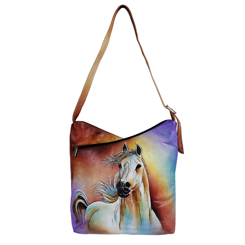 Printed Leather Hand Painted Shoulder Bag