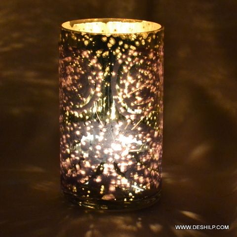 Long Silver Glass Votive Holder