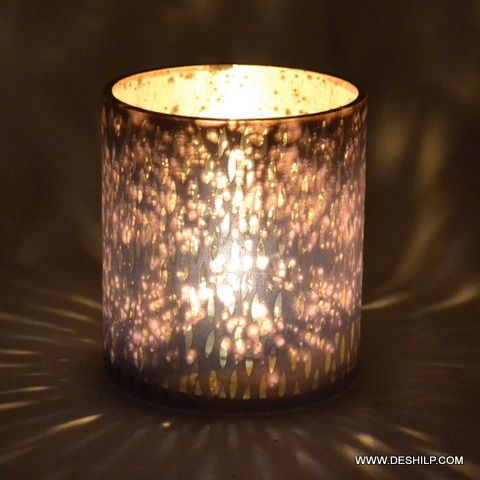 SILVER GLASS T LIGHT CANDLE HOLDER