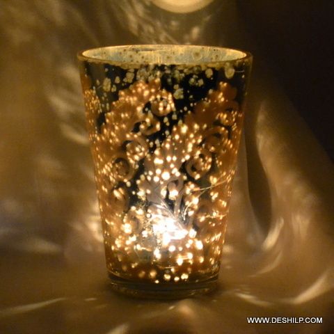 Glass Made Hand Finish Silver Candle