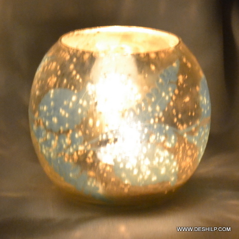 SILVER GLASS T LIGHT CANDLE HOLDER