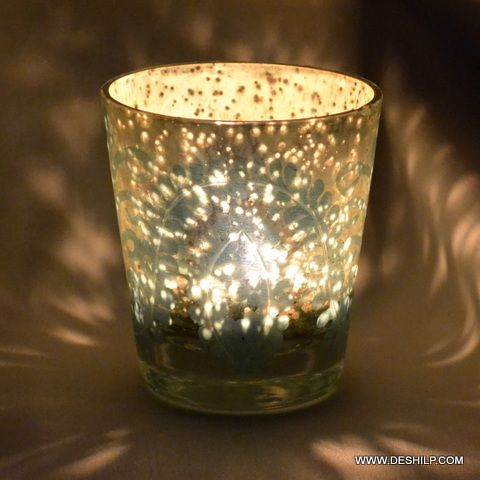 SILVER GLASS T LIGHT CANDLE HOLDER