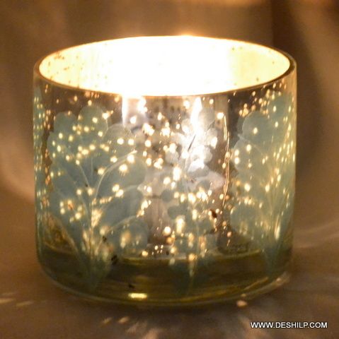 Round Glass Blue Silver Candle Votive