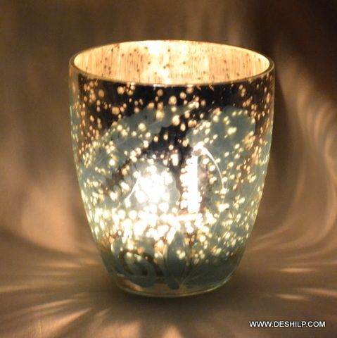 SILVER GLASS T LIGHT CANDLE HOLDER