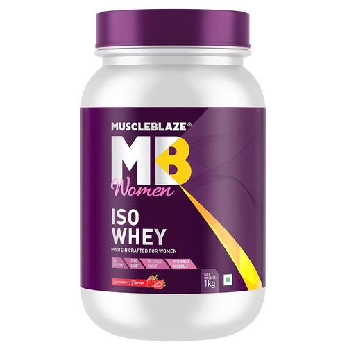Muscleblaze Iso-Whey Women Protein, 2.2 Lb(1Kg) Strawberry Ingredients: Instantized Whey Protein Isolate (Lactose-Free)