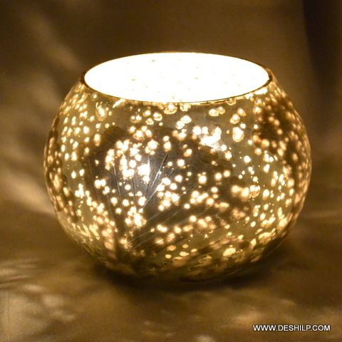 SILVER GLASS T LIGHT CANDLE HOLDER