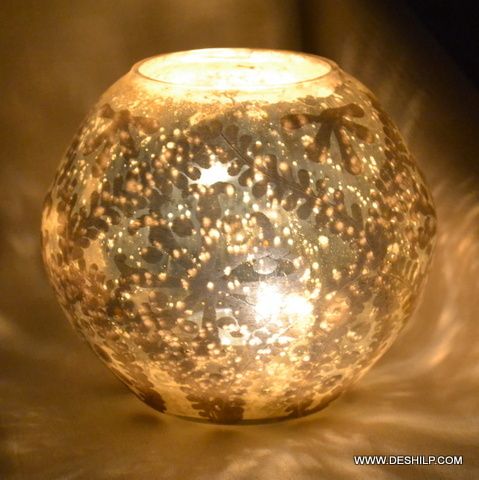 Tea Light Holder Round Glass Silver Candle Votive