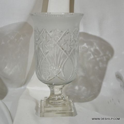 Antique Imitation Crystal Cutting Glass Hurricane Candle Holder