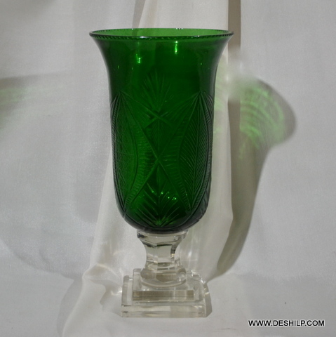 Green colored Colorful Glass Hurricane Candle Holder