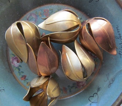 6 Vintage Copper Tulip Flowers