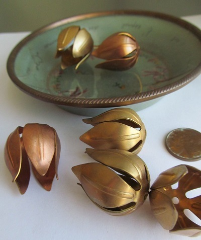 6 Vintage Copper Tulip Flowers