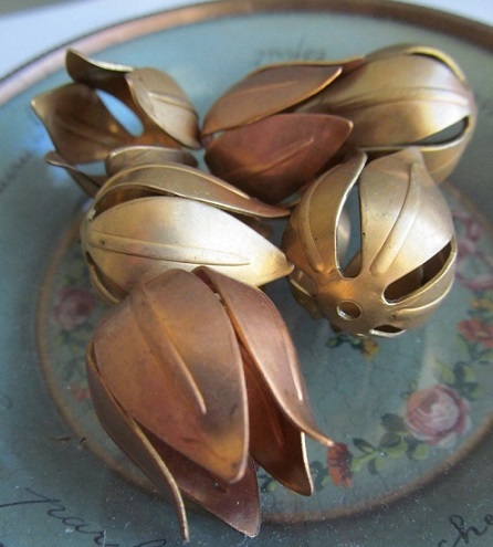 6 Vintage Copper Tulip Flowers