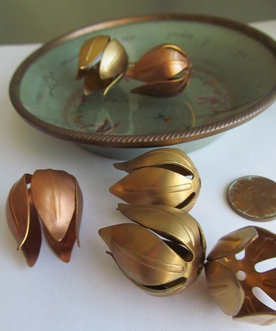 6 Vintage Copper Tulip Flowers