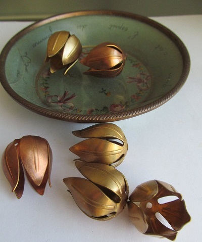 6 Vintage Copper Tulip Flowers