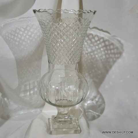 Round Crystal Cutting Glass Hurricane Candle - Product Type: Votive Holder