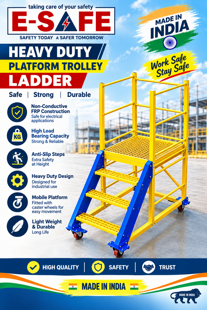Fiberglass Heavy Duty Maintenance Trolley Ladder - Height 2-6 Feet, Load Capacity 140 kg, Industrial Usage