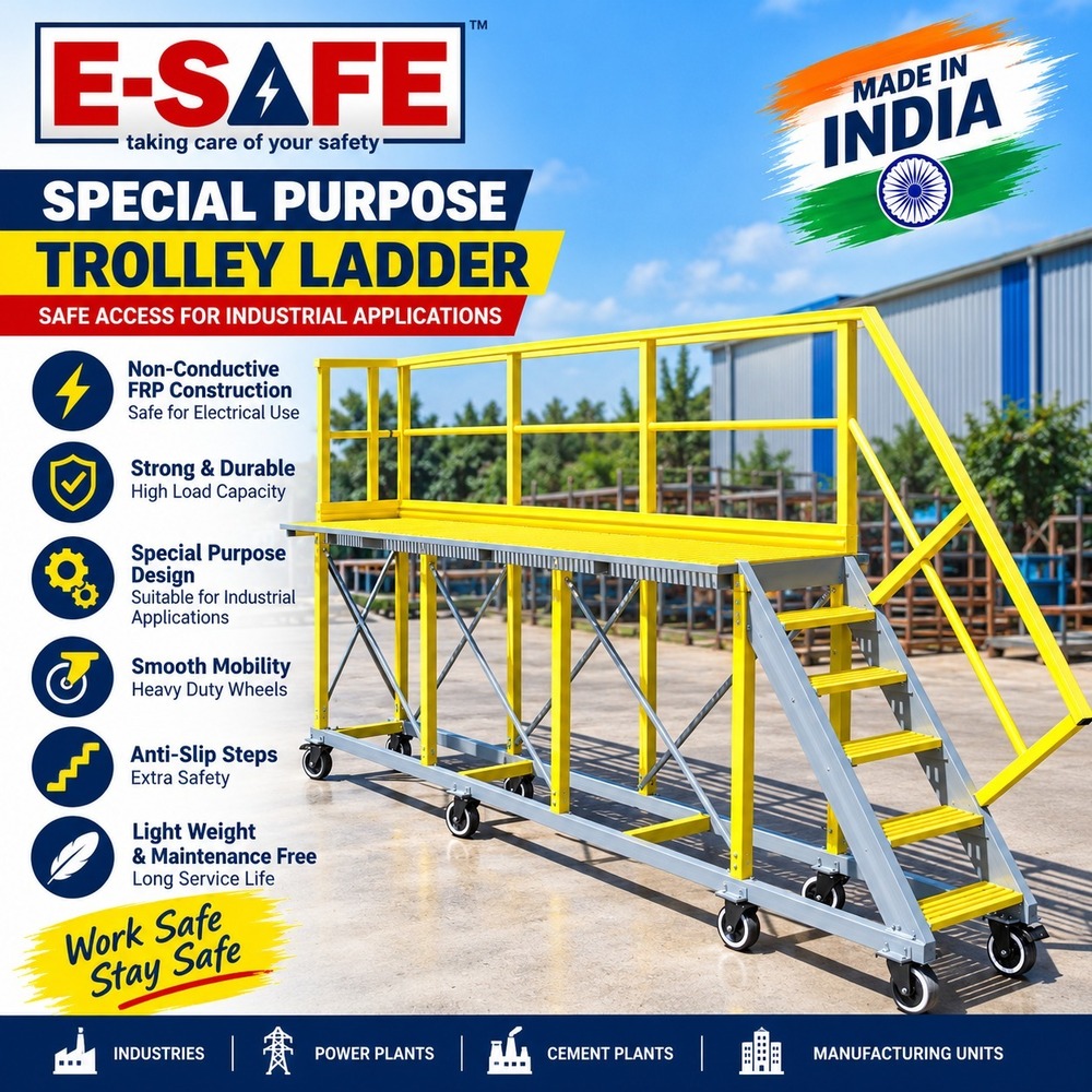 E-Safe Industrial Step Ladder - Fiberglass, 140 kg Capacity, Yellow, 6 Steps | Durable Design for Safe Access