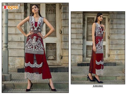 Maroon Embroidered Straight Suit