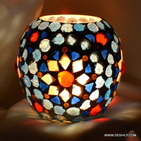 Egg Shape Glass Mosaic Candle