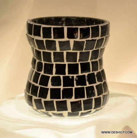 Black Mosaic Hand Decor Candle Holder