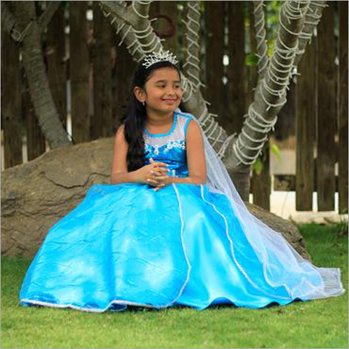 Girls Designer Gown - Soft Fabric, Floor Length, Blue | Elegant Design, Embellishments, Perfect Fit, Luxurious Sheen