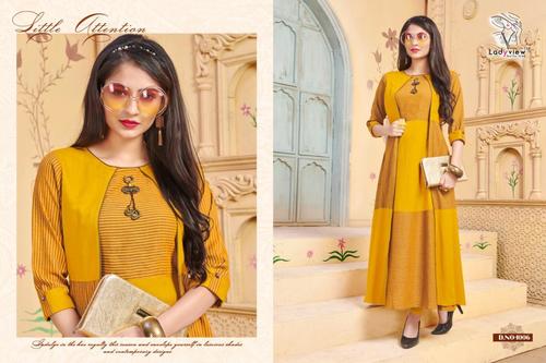 Yellow Designer Kurti With Shrug
