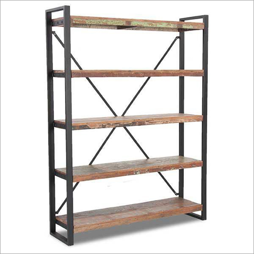 Book Shelf - Solid Wood & Iron | Rustic-Industrial Design, Polished Finish, Eco-Friendly, Corrosion & Termite Resistant, High Sturdiness