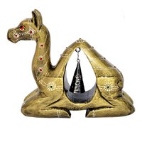 Home Decor Indian Handmade Wooden Painted Setting Camel With Bell
