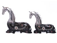 Decorative Indian Handmade Wood And Iron Painted Setting Horse
