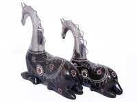 Decorative Indian Handmade Wood And Iron Painted Setting Horse
