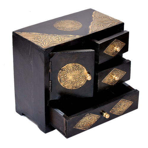 Indian Handmade Home Decor Craft Brass Coated Design Polished Wooden Drawer
