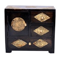 Indian Handmade Home Decor Craft Brass Coated Design Polished Wooden Drawer