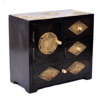 Indian Handmade Home Decor Craft Brass Coated Design Polished Wooden Drawer
