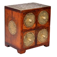 Home Decor Craft Brass Coated Design Polished Wooden 4 Rack Drawer