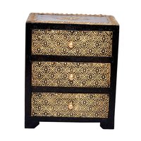 Designer Home Decorative Brass Coated Design Polished Wooden 3 Rack Drawer