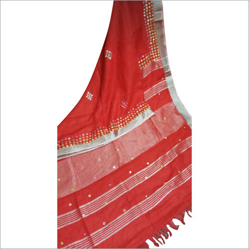 Red Ladies Designer Printed Saree