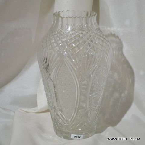 Clear Glass Antique Crystal Cutting Flower Vase