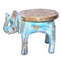 Handmade Decor Craft Indian Elephant Brass Fitted Antique Wooden Stool